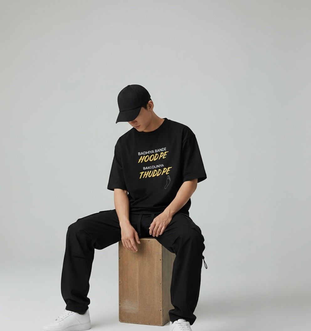 Badhiya Bande Hood Pe (Black) | Unisex Oversized Classic T-Shirt